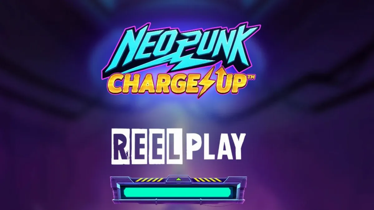 Tampilan futuristik dan neon dari slot NeoPunk Charge Up dengan tema laboratorium robot.