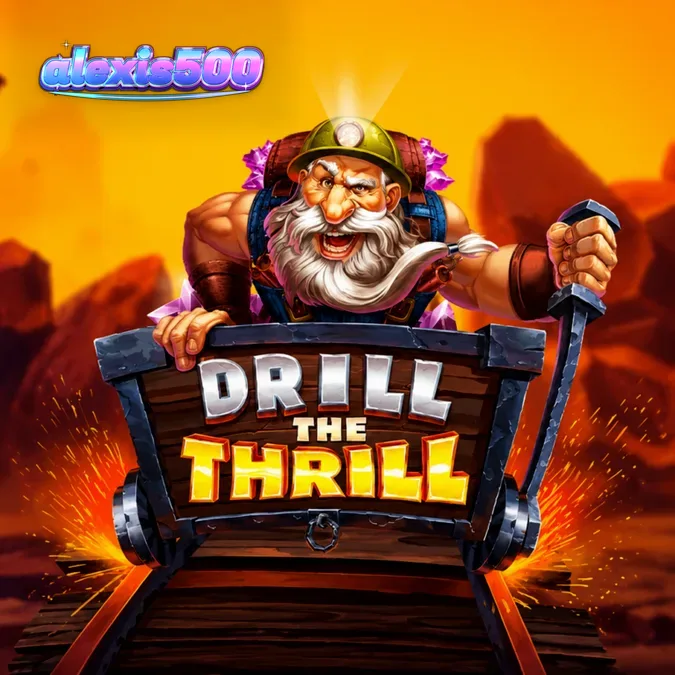 Seorang penambang ceria berdiri di depan terowongan emas dalam slot Drill the Thrill